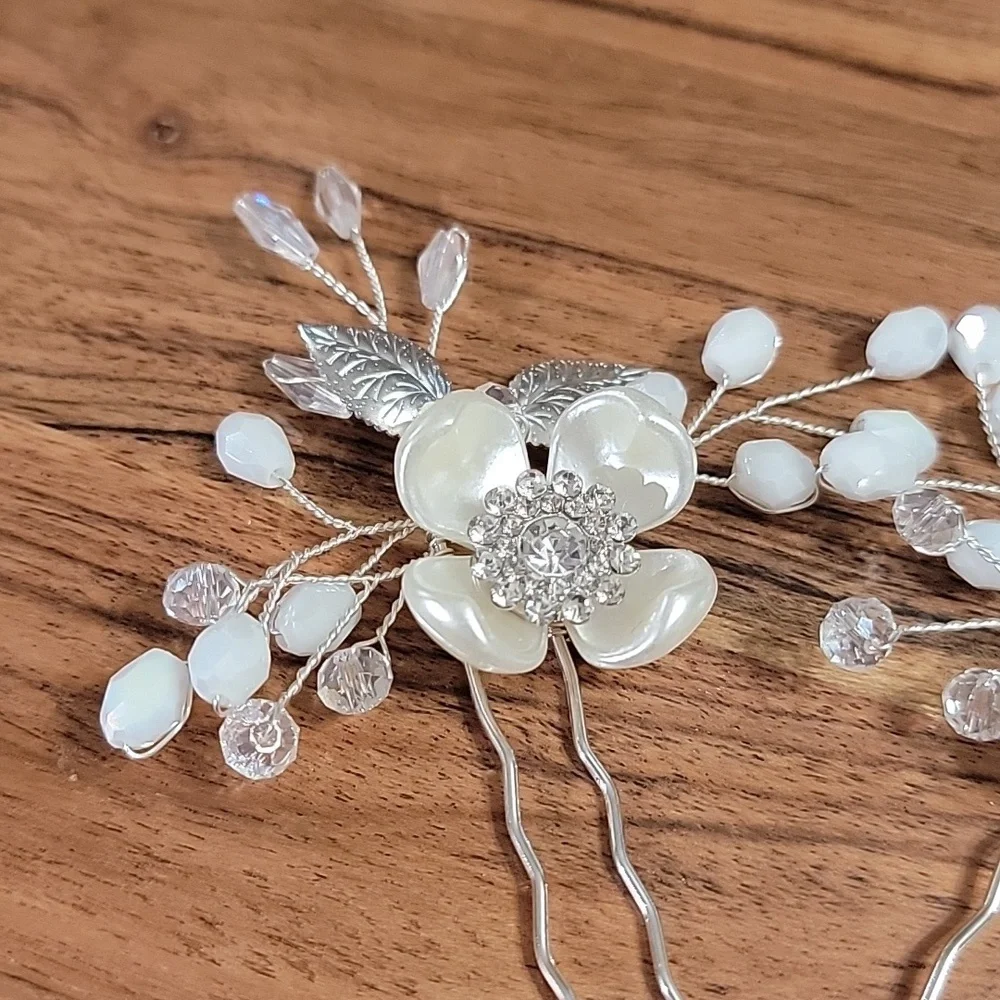 Special Occasions Bridal Floral Leaf Crystal Hairpins Set of 2